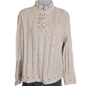 Woolrich Womens 1/4 Zip Sweater Large Wool Blend Pullover Knit Hygge Ecru Beige